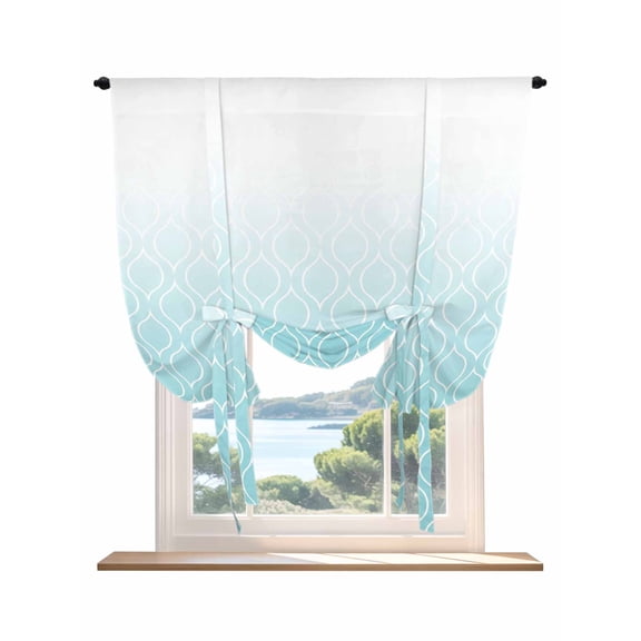 Blue Morocan Tie Up Curtains for Windows 45 Inch Length Balloon Curtains Kitchen Adjustable Balloon Window Shade Abstract Ombre Geometric Check Modern Tie Up Valance Bathroom Curtain Window 34"x45"