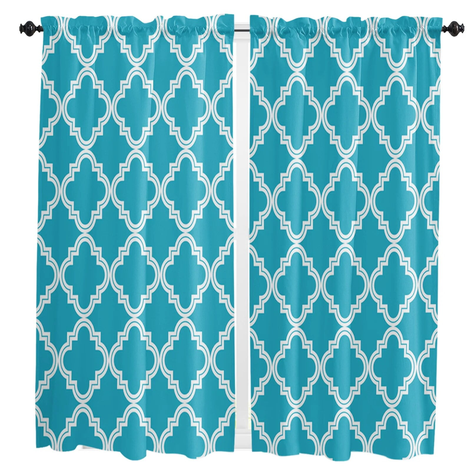 Blue Moroccan Geometric Checks Window Curtains for Living Room the ...