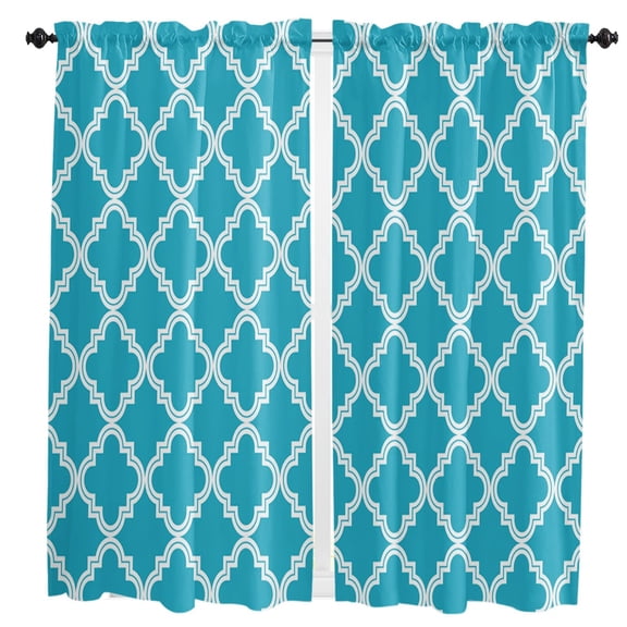 Blue Moroccan Geometric Checks Window Curtains for Living Room the Bedroom Home Interior Room Decoration Drapes Kitchen Curtains