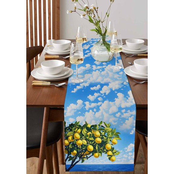 Blue Moroccan Geometric Pattern Table Runner 13x36in Non-Slip Cotton Linen Table Runners, Traditional Ethnic Style Dresser Scarves TableRunner for Dinner Kitchen Dining Wedding Party