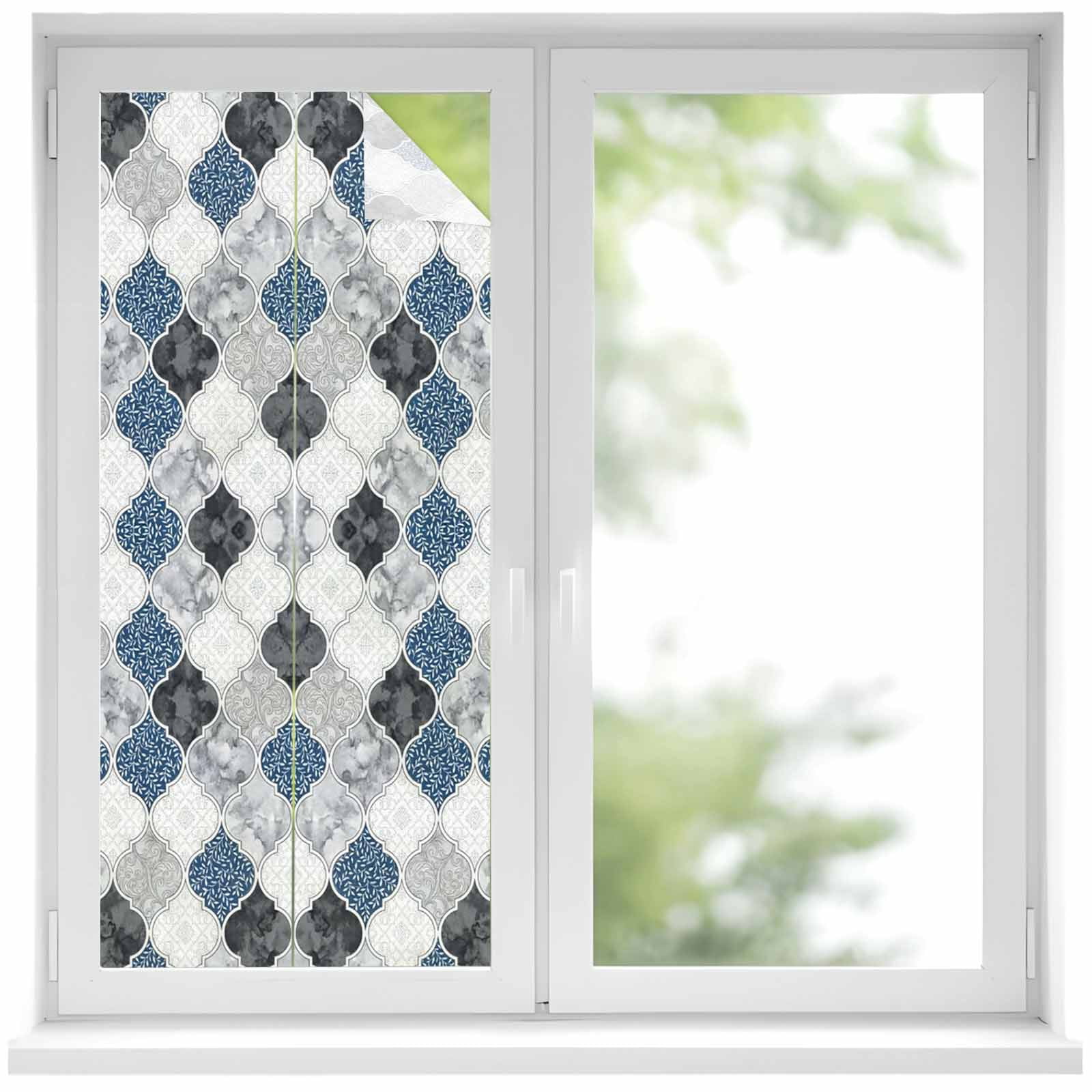 Blue Moroccan Plaid Window Privacy Film, Modern Abstract Exotic ...