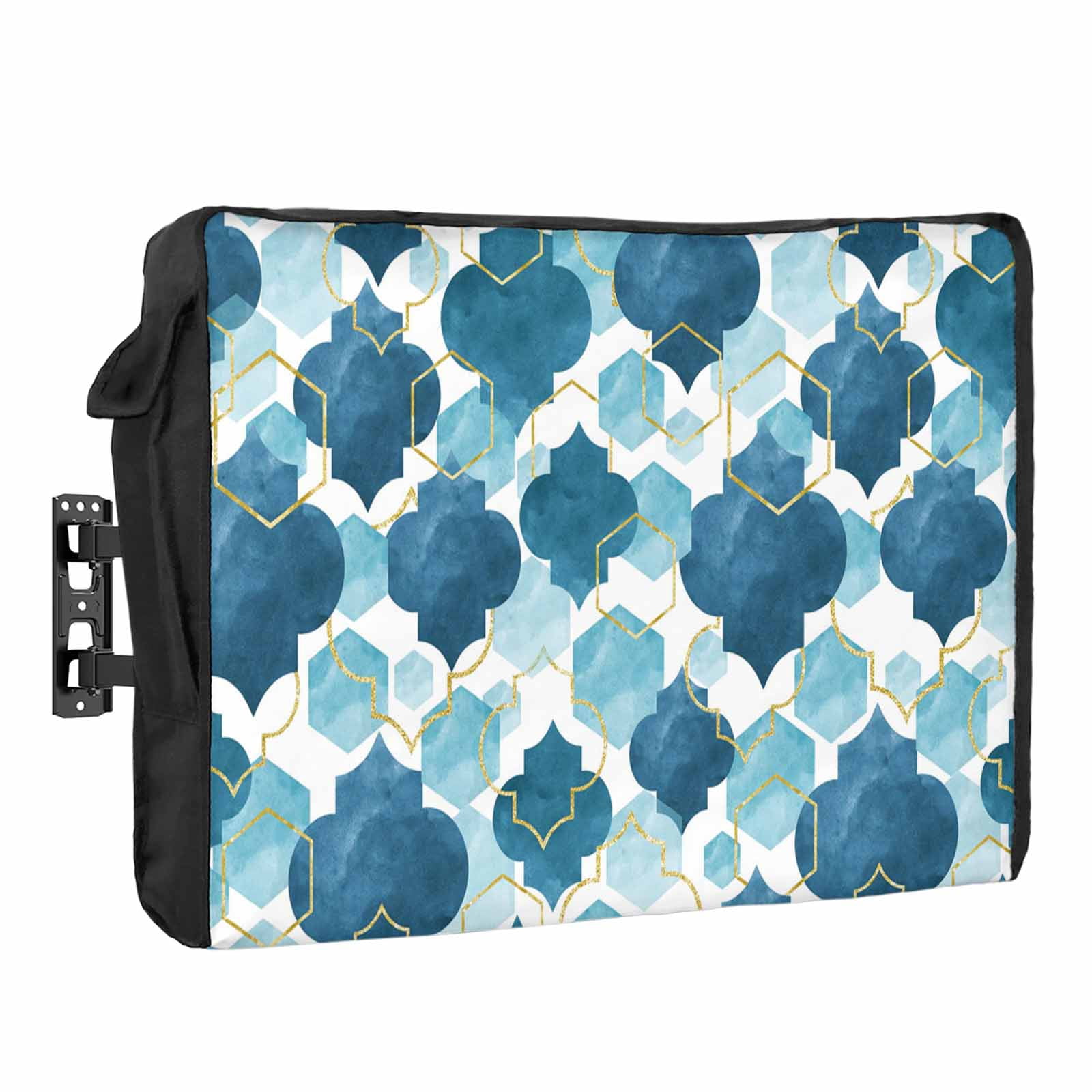 Blue Moroccan Waterproof Outdoor TV Cover, Abstract Gradient Gold Blue ...