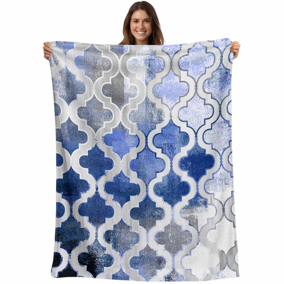 Blue Morocco Blanket Soft Cozy Warm Throw Blanket for Couch, Plush Fuzzy Flannel Fleece Blankets for Sofa, Vintage Graffiti Paint Art Boho Dappled Bed Blankets Lightweight Gifts for Women, 30"x40"