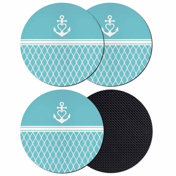 Blue Morocco Coasters Set of 4, Absorbent Coasters for Drinks, Modern Geometric Nautical Anchor Stripe Coaster for Desk Coffee Table Protection, Home Decor House Warming Gifts 4"