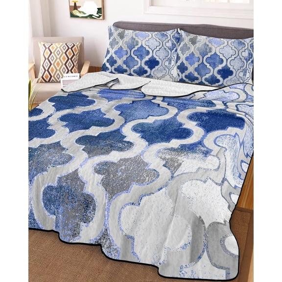 Blue Morocco Full Size Down Alternative Comforter, Lightweight Comforter Quilt Bedding Set with Pillow Shams Vintage Graffiti Paint Art Boho Dappled All Seasons Bed Comforter Duvet Insert 78"x90"