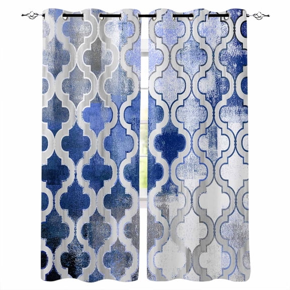 Blue Morocco Kitchen Curtains Vintage Graffiti Paint Art Boho Dappled Cafe Short Curtains for Bathroom Blackout Window Curtain Small Window Treatment Drapes for Bedroom Living Room 27.5"x39"x2