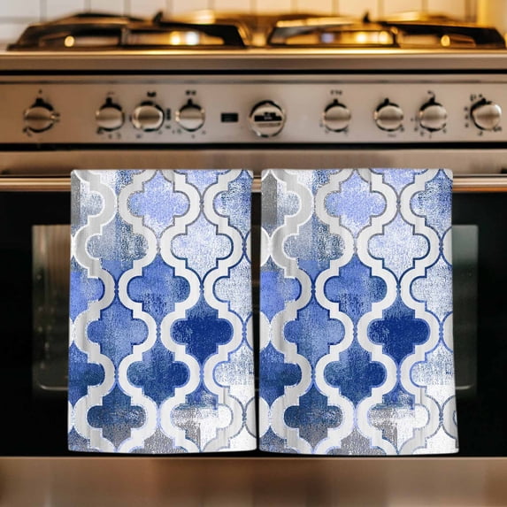 Blue Morocco Kitchen Towels Set of 1, Vintage Graffiti Paint Art Boho Dappled Absorbent Dish Towels for Kitchen, Microfiber Hand Towel, Quick Drying Tea Towel for Cleaning Decorative Dishcloths