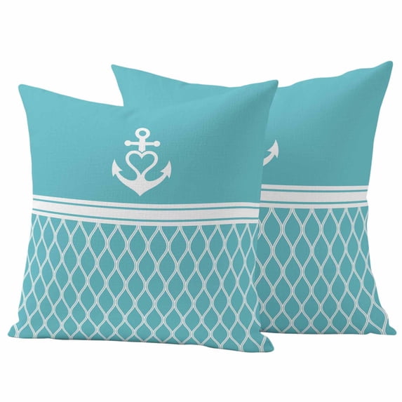 Blue Morocco Outdoor Waterproof Pillow Covers, Modern Geometric Nautical Anchor Stripe Decorative Square Throw Pillowcase Sofa Cushion Sham for Patio/Couch/Chair, 26"x26" 2 Pack