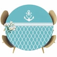 thumbnail image 1 of Blue Morocco Round Tablecloth, Fitted Table Cover with Elastic for 55"-60" Round Tables, Modern Geometric Nautical Anchor Stripe Table Cloth Outdoor Indoor Dinning Party Waterproof Tablecloths, 1 of 7