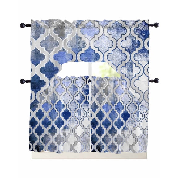 Blue Morocco Swag Curtains for Living Room/Bedroom Windows, Vintage Graffiti Paint Art Boho Dappled Kitchen Curtains and Valances Set 36 Inch Length, Light Filtering Swags Valance Curtain Panels