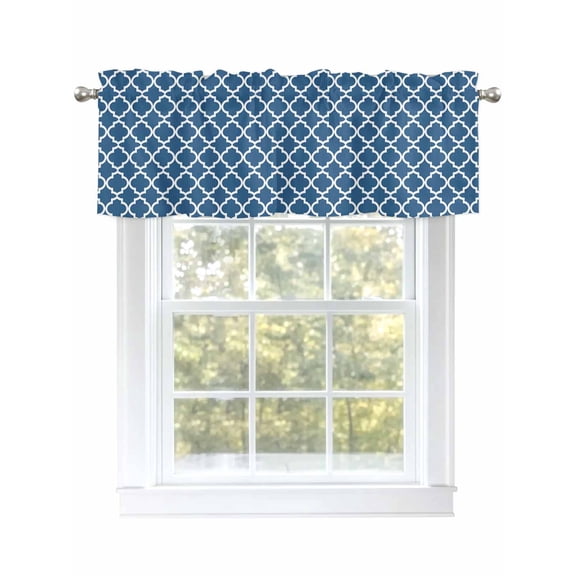 Blue Morocco Texture Valances for Windows, Rod Pocket Kitchen Valance Curtains - Soft & Washable Small Window Treatment for Living Room, Bathroom, Geometric 54x18inch, 1 Panel