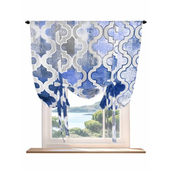 Blue Morocco Tie Up Curtains for Windows 54 Inch Length Balloon Curtains Kitchen Adjustable Balloon Window Shade Vintage Graffiti Paint Art Boho Dappled Tie Up Valance Bathroom Curtain Window 42"x54"