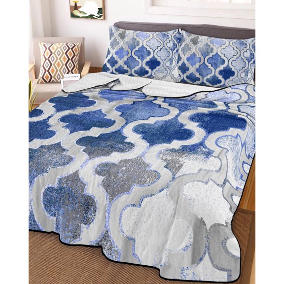Blue Morocco Twin Size Down Alternative Comforter, Lightweight Comforter Quilt Bedding Set with Pillow Shams Vintage Graffiti Paint Art Boho Dappled All Seasons Bed Comforter Duvet Insert 68"x86"