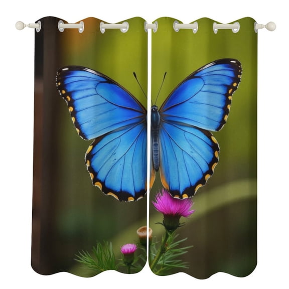 Blue Morpho Butterfly Bloom Blackout Window Curtains for Bedroom Living Room Kicthen High Shading 2 Panels