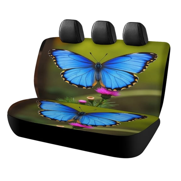 Blue Morpho Butterfly Bloom Car Rear Seat Covers,Bench Back Seat Cover , Easy to Install Universal Fit for Cars Trucks Vans And SUVs