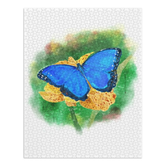 Blue Morpho Butterfly, Watercolor (1000 Piece Puzzle, Size 19x27, Challenging Jigsaw Puzzle for Adults and Family, Made in USA)