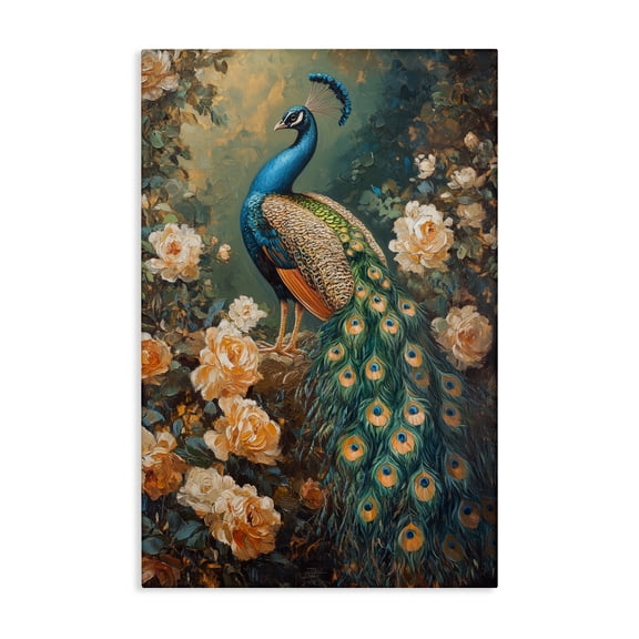 Stupell Industries Blue Morris Inspired Peacock Canvas Wall Art, design by Petal Prints Design