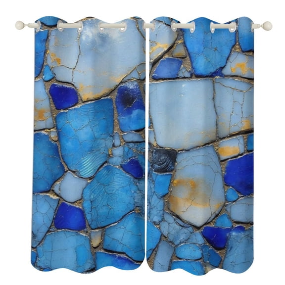 Blue Mosaic Art Tiles 2 Panels Curtains for Bedroom Living Room Drapes Kitchen Window Curtain Home Decor