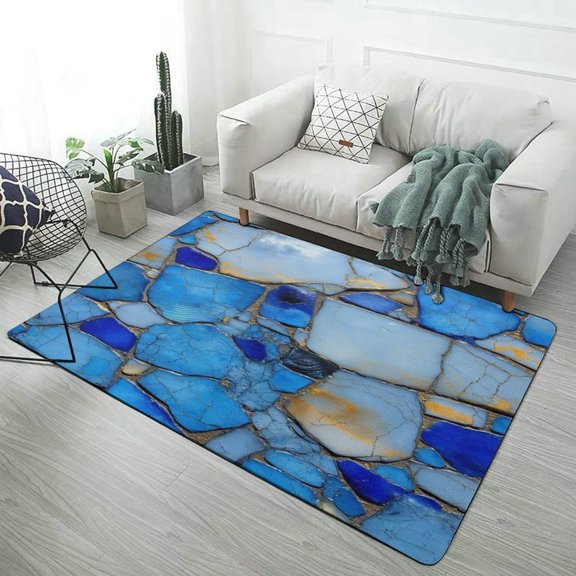 Blue Mosaic Art Tiles Carpet for Home Decoration Rugs Soft Carpet for Bedroom Room Living Room Bathroom Entrance Door Non-slip Comfort Mat
