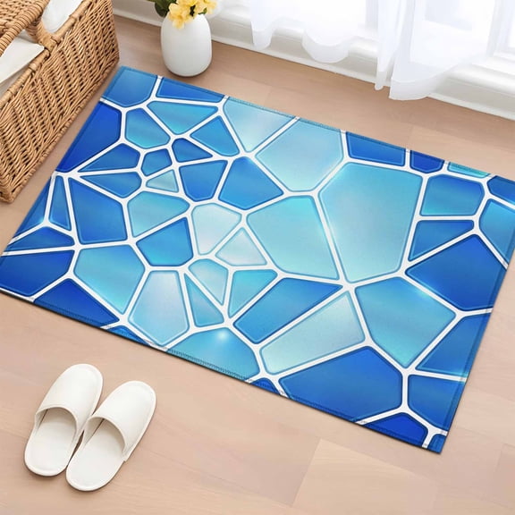 Blue Mosaic Entryway Rug 2'x3' Modern Abstract Crimson Tiles Geometric Art Small Area Rug Non-Slip Front Door Mat Washable Floor Carpet for Indoor Entrance Kitchen Bathroom