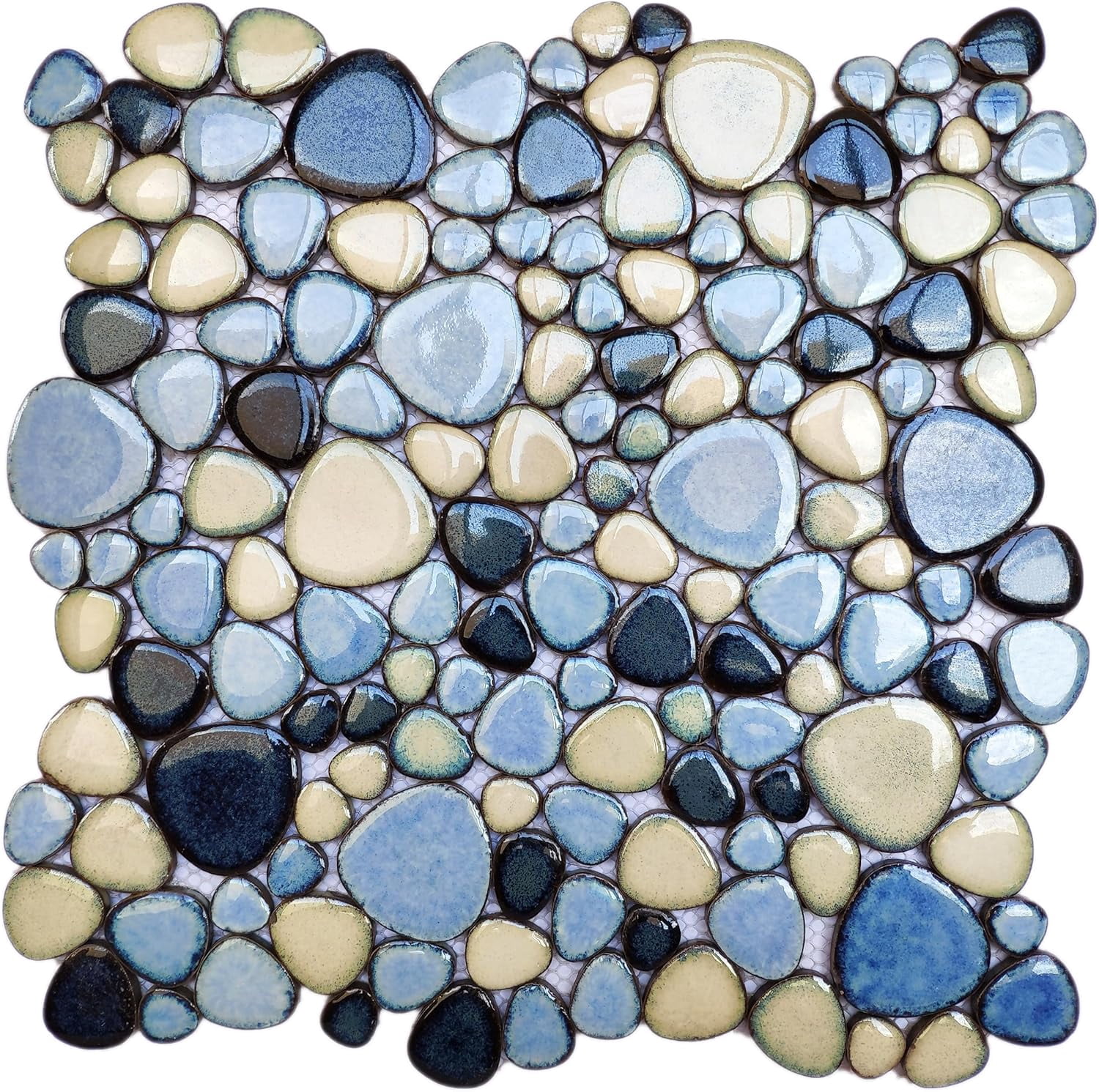 Blue Mosaic Tiles with Shower Floor Pebble Tile for Bathroom Wall Backsplash and Floor [Set of 5 Sheets]