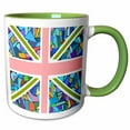 thumbnail image 1 of 3drose, Blue Mosaic Union Jack English Flag - Great Britain United Kingdom England Patriotic Design, 15oz Two-tone Green Mug, 1 of 6