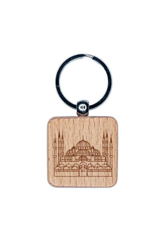 Blue Mosque Istanbul Turkey Square Keychain Charm Tag - Engraved Wood