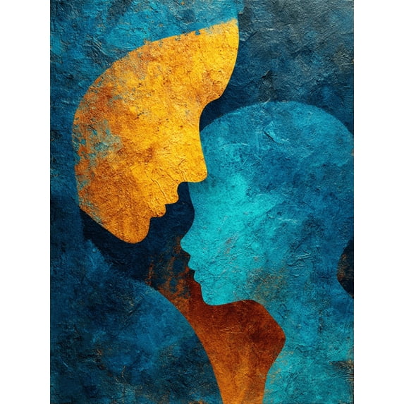 Blue Mother Child Silhouette Arabic Letter Canvas Emotional Modern Home Wall Decor