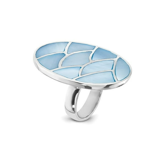 Blue Mother of Pearl Scalloped Oval Ring in Sterling Silver