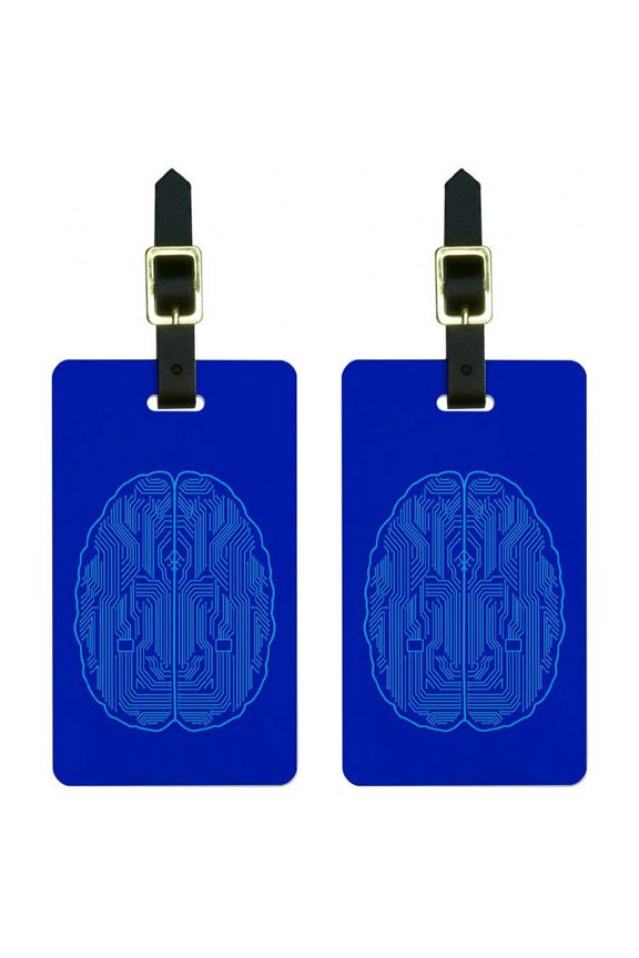 Blue Motherboard Brain Computer Geek Nerd Luggage Tags Suitcase ID, Set of 2