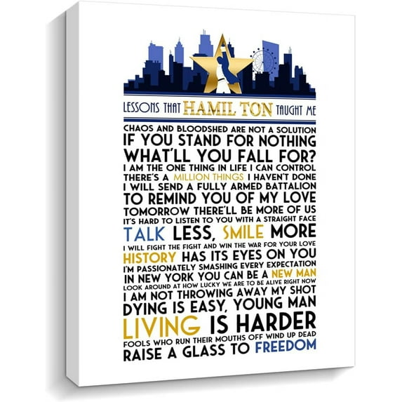 Blue Motivational Wall Art Inspirational Hamilton Lyrics Quotes Canvas Print Artwork for Office Wall Decor, Broadway Musical History Fans