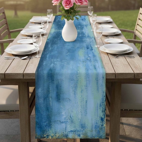 Blue Mottled Texture Abstract Table Runner 13x36in Non-Slip Cotton ...