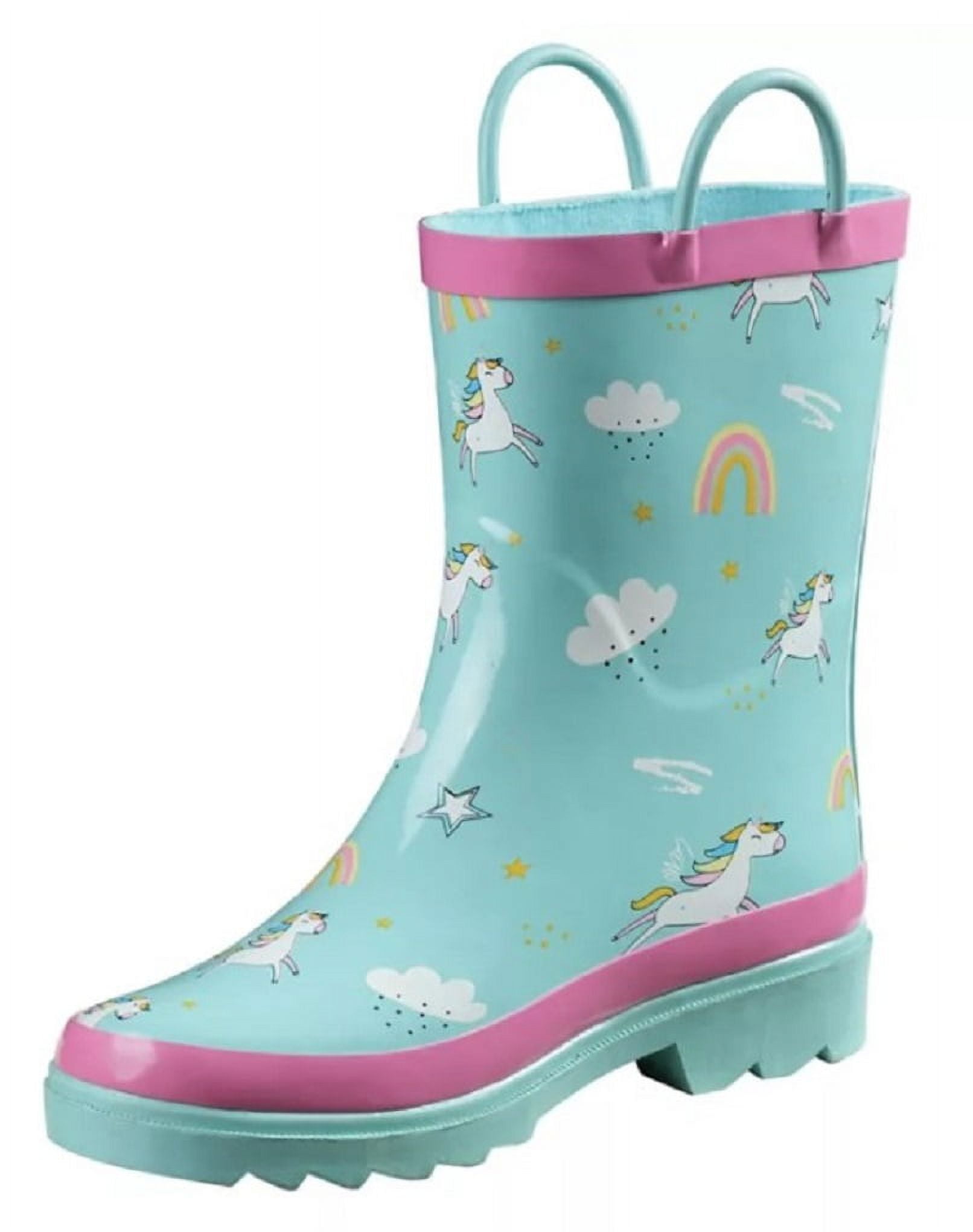 Blue Mountain BM2304 Wellington Style Kids' Rubber Boots Unicorn Print -Size 5-6