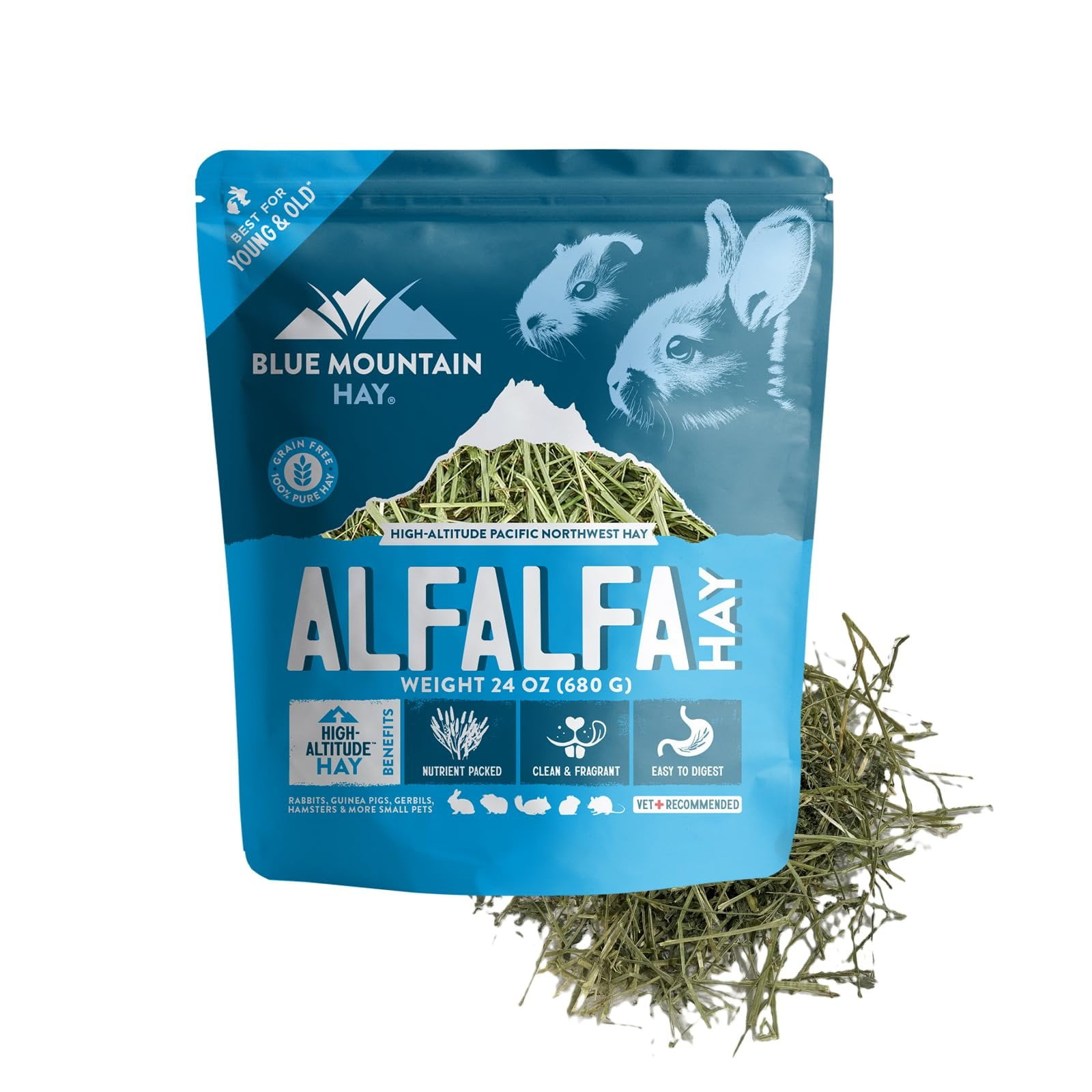 Blue Mountain Hay 24 oz. Fresh Alfalfa Hay Nutritious, Delicious Meal for Rabbits, Guinea Pigs, Gerbils, and Other Small Pets