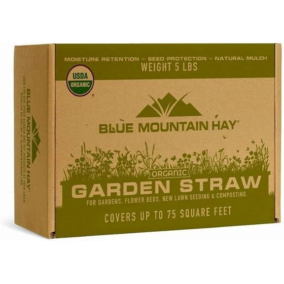 Blue Mountain Hay | Organic Garden Straw (5 lb) | Natural Mulch for Gardening, Flower Beds, Yard Landscaping, New Lawn Grass Seeding, Composting | Covers up to 75 sq ft