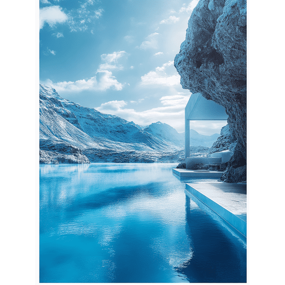 Blue Mountain Lake House Canvas Print/Wall Art Suitable for Living Room Hotel Lobby Spa Decor