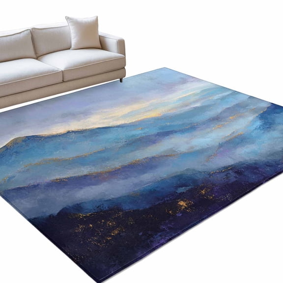 Blue Mountain Landscape Art 6x9ft Non Slip Area Rug Modern Abstract Mountain Cloud Painting Washable Soft Area Rugs for Living Room, Indoor Circle Carpet for Bedroom Dining Room Kitchen