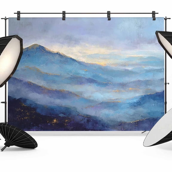Blue Mountain Landscape Art Photography Backdrop 7x5FT, Modern Abstract Mountain Cloud Painting Photo Backdrops, Background for Photography Studio Photo Studio Background, Back Drop for Photoshoot