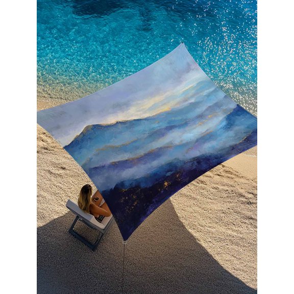Blue Mountain Landscape Art Sun Shade Sail 12' x 16', Modern Abstract Mountain Cloud Painting Rectangle Outdoor Sunshade Canopy, Waterproof UV Block Patio Covers for Garden Yard Beach