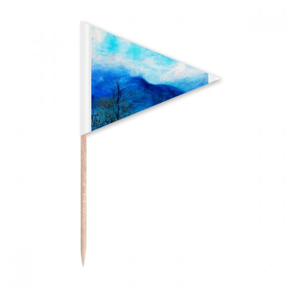 Blue Mountain Painting Art Toothpick Triangle Cupcake Toppers Flag