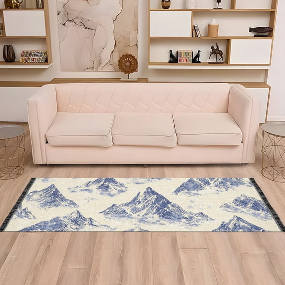 Blue Mountain Pattern 72x23.5" Bedroom Runner Rug, Durable and Non-Slip for Hallways and Living Rooms