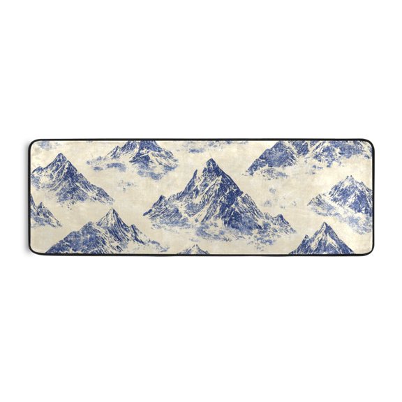 Blue Mountain Pattern 72x24" Runner Rug, Non-Slip Memory Foam Cushion, Anti-Crease for Hallways and Bedrooms