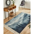thumbnail image 1 of Blue Mountain Peak Area Rug 3x5ft Woven Runner Rug,Forest Tree Bird Fog Landscape Washable Living Room Hallway Bedroom Kitchen Carpet with Tassels,Indoor Outdoor Throw Door Mat for Entryway, 1 of 5