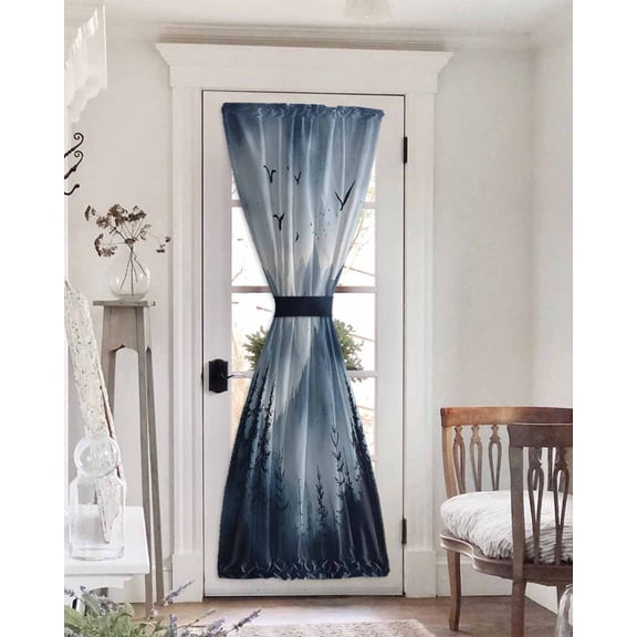 Blue Mountain Peak Blackout Door Curtains for French, Glass,Front, Back, Patio Door, Forest Tree Bird Fog Landscape Thermal Insulated Rod Pocket Window Curtain Drapes With Tiebacks 25"x72"