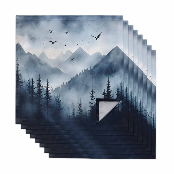 Blue Mountain Peak Cloth Napkins, Forest Tree Bird Fog Landscape Washable and Reusable Dinner Napkins Set of 8, Table Napkin for Kitchen Party Birthday Wedding Hotel Housewarming 20"x20"