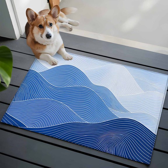 Blue Mountain Ridges Small Area Rugs 2x3 Sky Blue Ombre Fluid Lines Mountains Serene Abstract Entryway Rugs Washable Door Mat, Low-Profile Area Rugs Floor Carpet for Living Room Bedroom Home Office