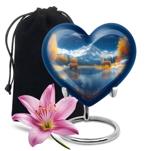 Blue Mountain & River Deer Large urns For Human Ashes Adult Male Dad - Burial Urn For Humman Ashes Adult Women - Cremation Memorial Ashes - 10 Inch