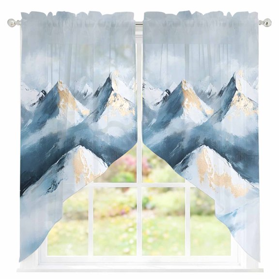 Blue Mountain Sheer Curtains Swag Valances for Windows Abstract Sky Snow Scenery Gradient Art Rod Pocket Swag Curtain Small Window Curtain for Kitchen Living Room Bedroom, 1 Pair 36"W x 36"L