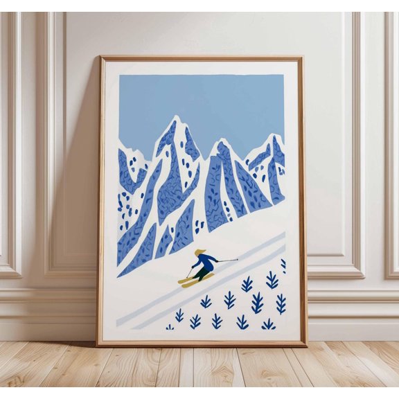 Blue Mountain Skiing Poster Unframed Paper Print