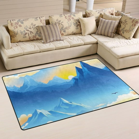 Blue Mountain Sunrise Soft Polyester Area Rug 31''x20'', Non Slip, Memory Foam, Water Absorbent